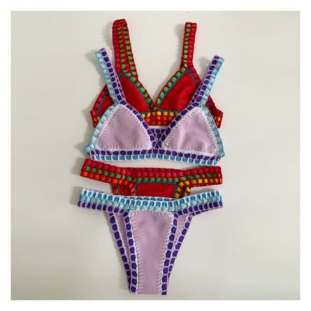 Sunset and Swim Sexy Red Handmade Neoprene Crochet Bikini Set - Image 9