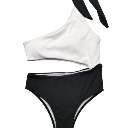 White Black Premium One Shoulder Swimsuit – Bild 5