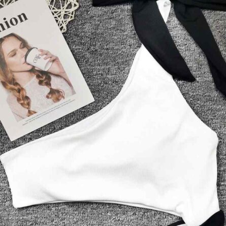 White Black Premium One Shoulder Swimsuit – Bild 6