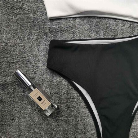 White Black Premium One Shoulder Swimsuit – Bild 11