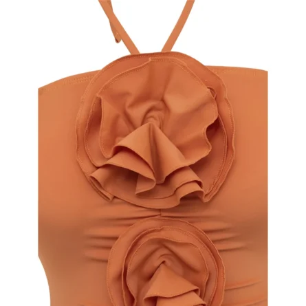 Terracotta Rose Appliqué Halter One-Piece Swimsuit - Image 3