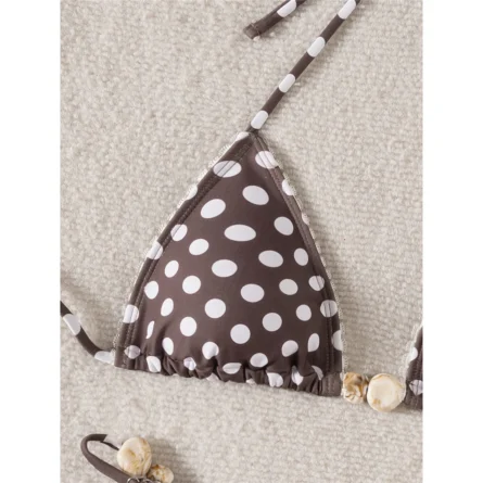Polka Dot Charm Triangle Bikini with Adjustable Ties and Ruched Thong Bottom - Image 5