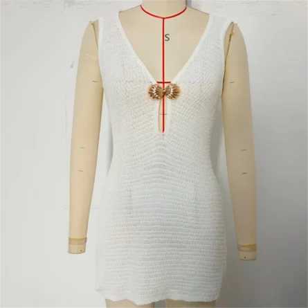 Crochet Beach Cover Up Dress with Shell Accent - Image 15