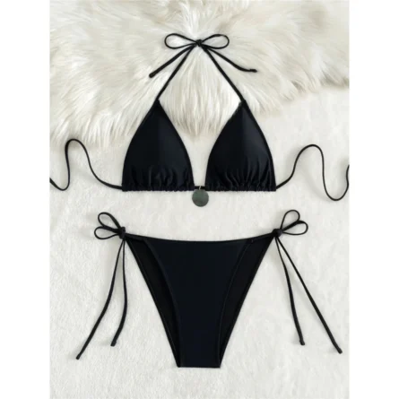 Oceanic Escape High Cut String Bikini with Chic Metallic Detail - Image 7