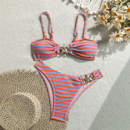 Starfish-Embellished Striped Bikini Set - Image 6