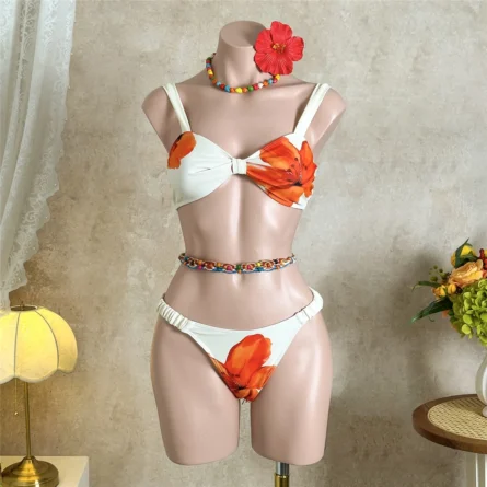 Floral Twist Bikini Set with Adjustable Straps and Cheeky Bottoms - Image 4