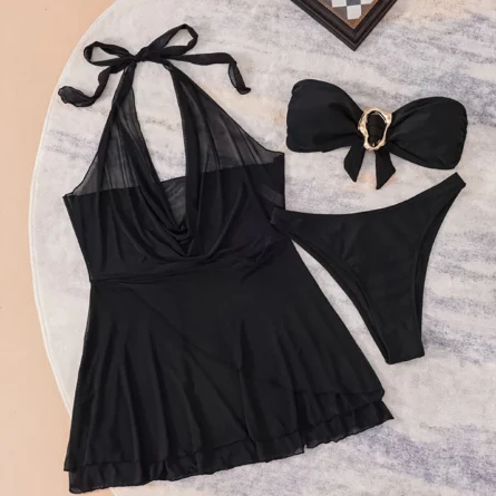 Elegance Bound Bandeau Bikini Three-piece Set