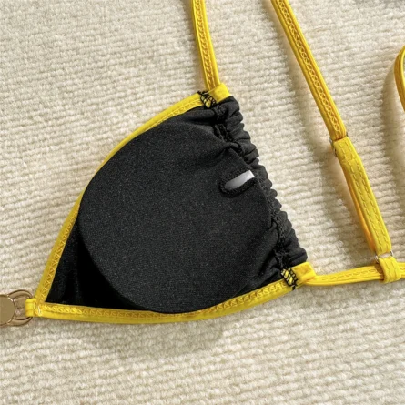 Bold Contrast Thong Bikini Set with Skirt - Image 9