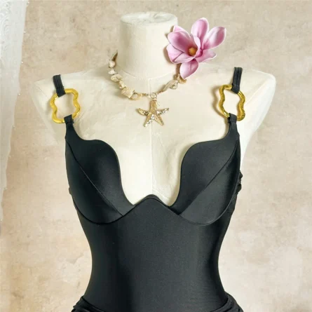 Deep Curve Push-Up One-Piece Swimsuit with Metal Ring Detail - Image 16