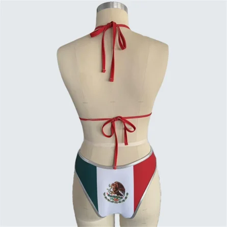 Mexico Flag Inspired High-Cut Bikini Set with Number Detail - Image 8