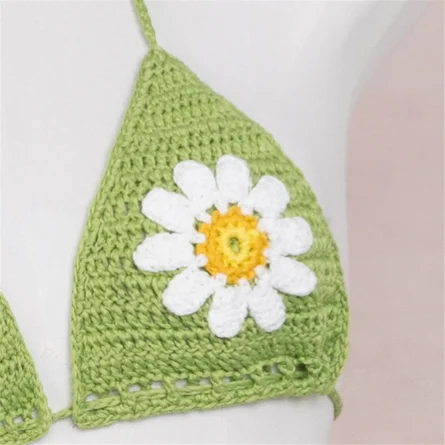 Sunlit Garden Vibes Green Crocheted Bikini Top - Image 6