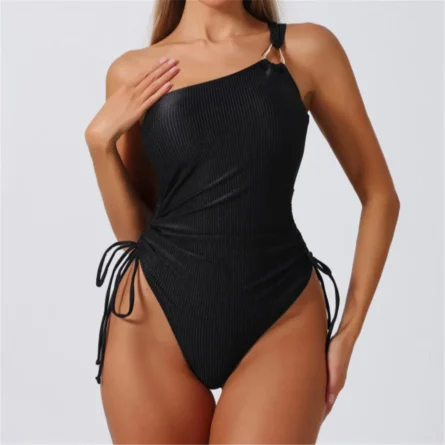 One Shoulder High Cut Swimsuit with Adjustable Side Ties - Image 4