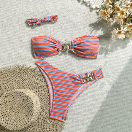 Starfish-Embellished Striped Bikini Set - Image 7