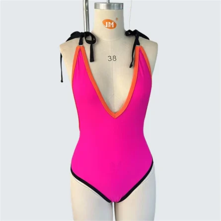 Afterglow Hot Pink Plunge Swimsuit with Stylish Contrast Trims - Image 7
