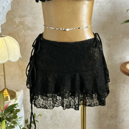 White Ruffled Bikini Set with Sheer Lace Skirt Cover-Up - Image 20