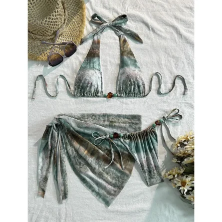 Dreamy 3-Piece Bikini Set with Chic Ties and Unique Print - Image 3