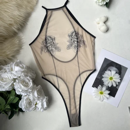 Shadow Rose Mesh See Through Thong Swimsuit