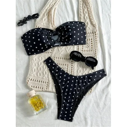 Polka Dot Bandeau Bikini - Image 3