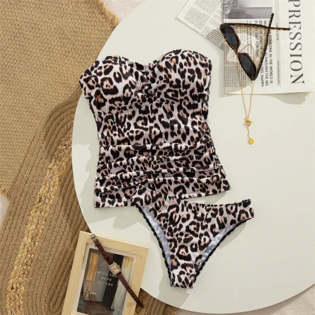 Leopard Bandeau Tankini Effortless Beach Elegance - Image 7