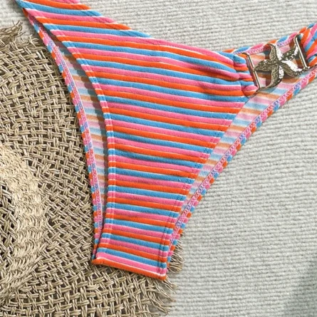 Starfish-Embellished Striped Bikini Set - Image 11
