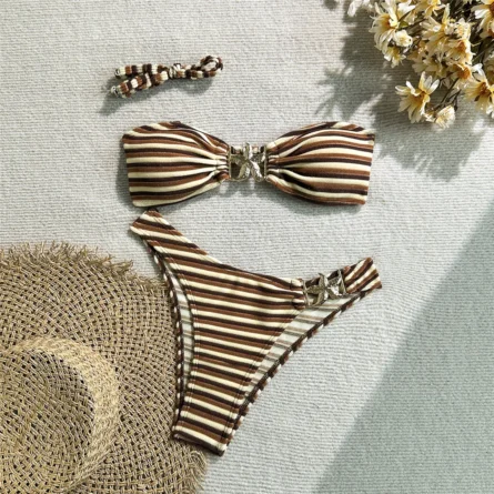 Starfish-Embellished Striped Bikini Set - Image 13