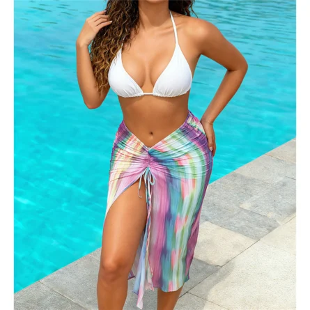 Beach Days and Sarong Fun 3 Piece Bikini Set with Skirt - Image 3