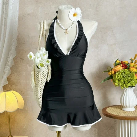 Chic Black Ruffled Swim Dress for Effortless Beach Elegance - Image 6