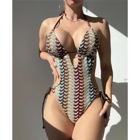 Bold Waves Deep V Neck One-Piece Swimsuit - Image 4