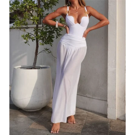 Deep Curve Push-Up One-Piece Swimsuit with Metal Ring Detail - Image 2