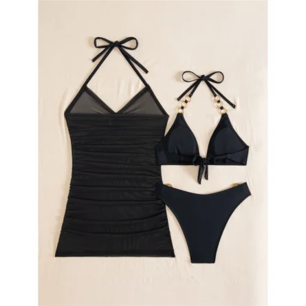 Arabella Halter Bikini Set with Cover Up Top - Image 4