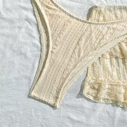 Milky White 3 Piece Bikini Set with Cute Skirt and Delicate Ruffle Details - Image 7