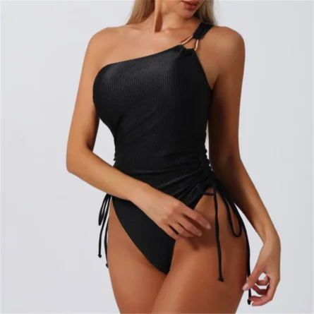One Shoulder High Cut Swimsuit with Adjustable Side Ties - Image 2