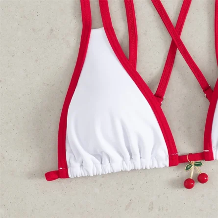 Cherry Inspired Red Strappy Bikini Set with Playful Knot Detail - Image 5