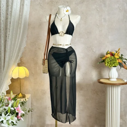 Mykonos Sunset Bikini Set with Sheer Cover-Up Skirt