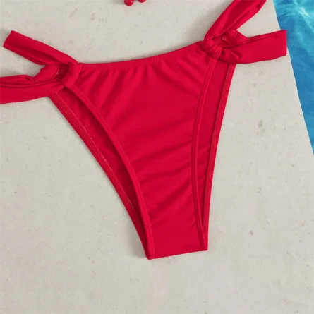 Cherry Inspired Red Strappy Bikini Set with Playful Knot Detail - Image 6