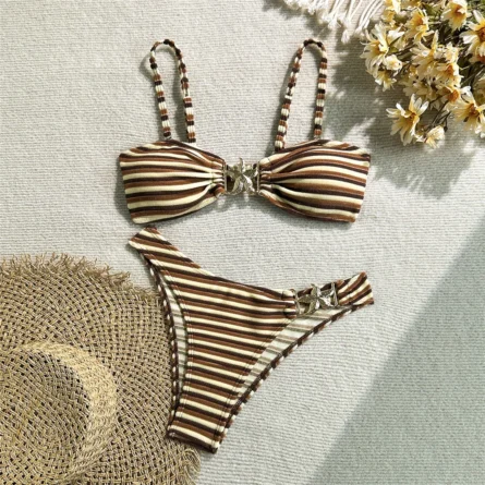 Starfish-Embellished Striped Bikini Set - Image 12