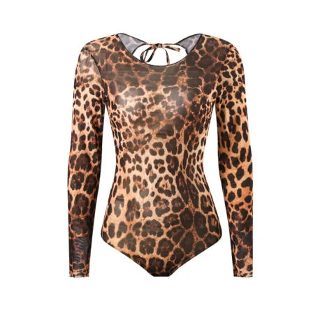 Leopard Long Sleeve Swimsuit with Matching Shorts - Image 4