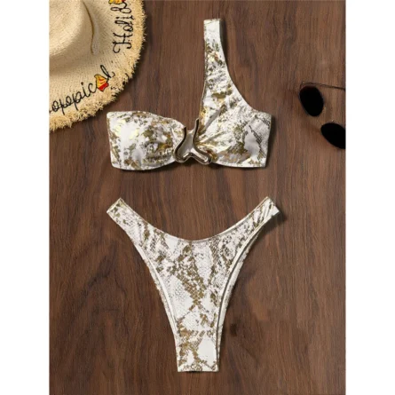 Gold One Shoulder Bikini with Unique Cutout Detail - Image 4