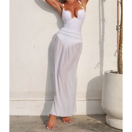 Deep Curve Push-Up One-Piece Swimsuit with Metal Ring Detail - Image 3