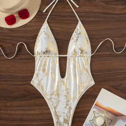 Palm Royale Gold Plunge One-Piece Swimsuit - Image 4