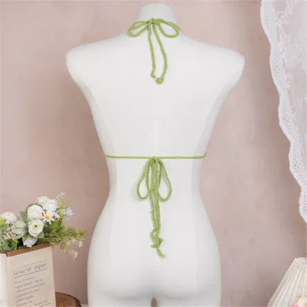 Sunlit Garden Vibes Green Crocheted Bikini Top - Image 4
