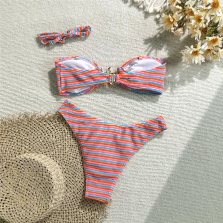 Starfish-Embellished Striped Bikini Set - Image 8