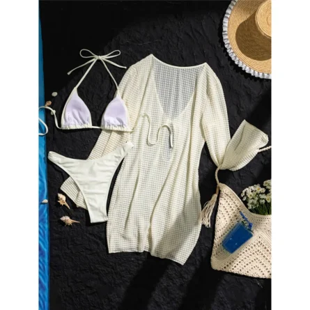 Chic Waffle Knit Cover Up Bikini Set - Image 7