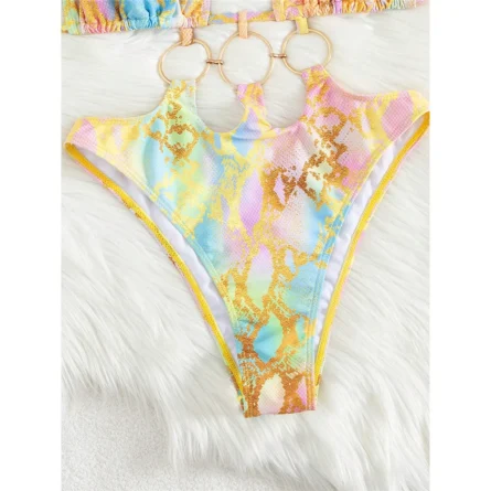 Colorful Python Print Monokini with Ring Detail - Image 6