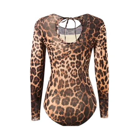 Leopard Long Sleeve Swimsuit with Matching Shorts - Image 5