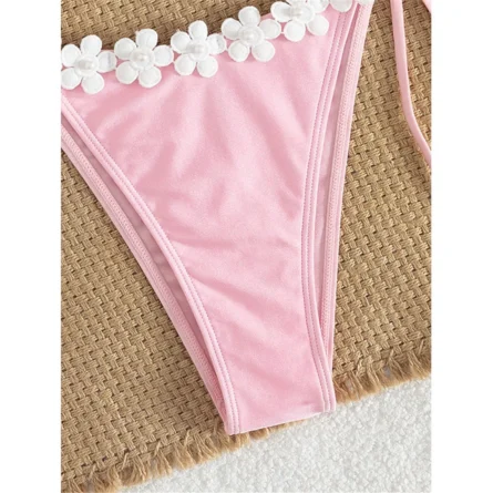Cute Moments in Bloom Halter Triangle Bikini Set with Floral Accents - Image 4