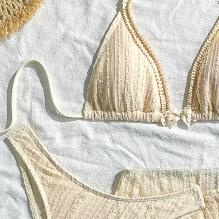 Milky White 3 Piece Bikini Set with Cute Skirt and Delicate Ruffle Details - Image 5