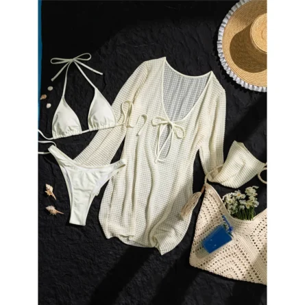 Chic Waffle Knit Cover Up Bikini Set - Image 6