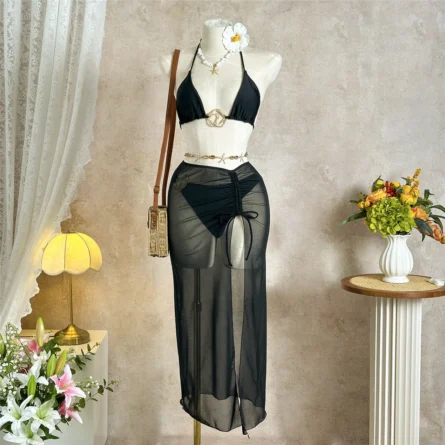 Mykonos Sunset Bikini Set with Sheer Cover-Up Skirt - Image 12