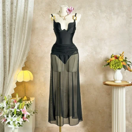 Deep Curve Push-Up One-Piece Swimsuit with Metal Ring Detail